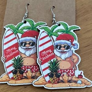 Santa Surfing Holiday Earrings